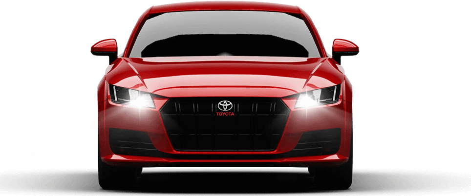 Red Toyota luxury cab — front view
